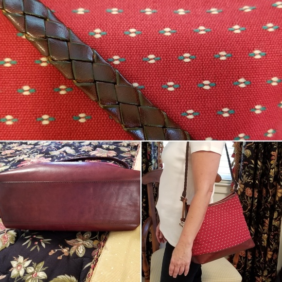 Brighton Tapesstry Red Fabric & Brown Leather Shoulder Bag - Picture 6 of 8